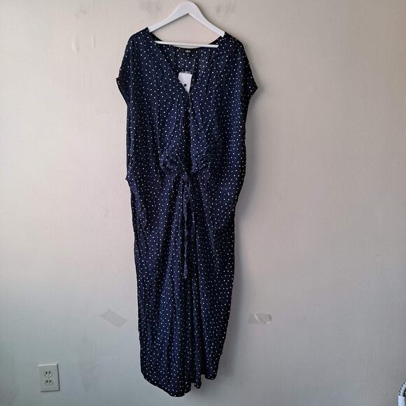 NWT Ellos Tie Front A-Line Maxi Dress Navy Blue White Polka Dot Womens Size 32 - Picture 5 of 15